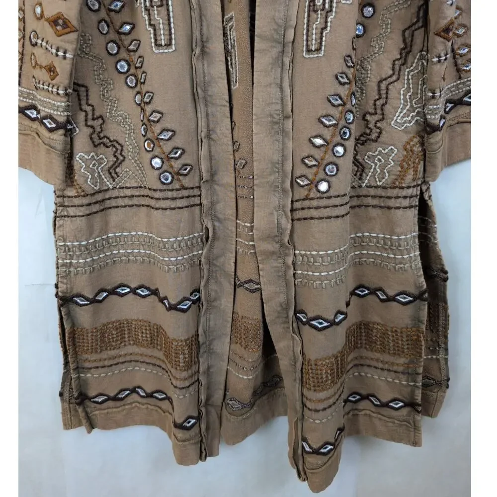Shyanne tan embroidered beaded duster Size Medium Western Boho Cowgirl Rodeo